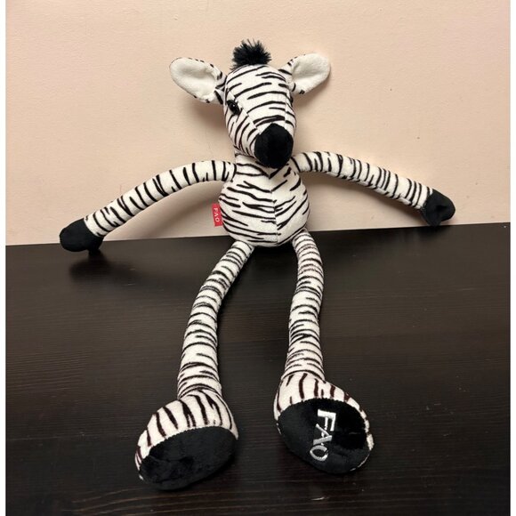 FAO Zebra Plush Toy With Adjustable Sliding Arms & Legs Black & White Striped - Picture 2 of 7